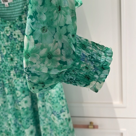 STEVE MADDEN BB DAKOTA Green Smocked Minidress long sleeve size L large - Picture 4 of 8